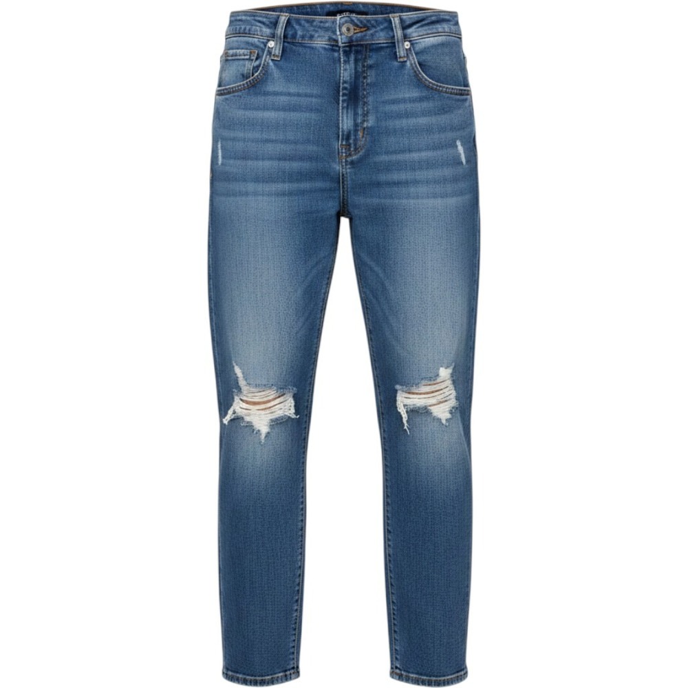 Missguided Riot Jeans Womens 6 Blue High Rise Distressed Straight Leg Raw Hem